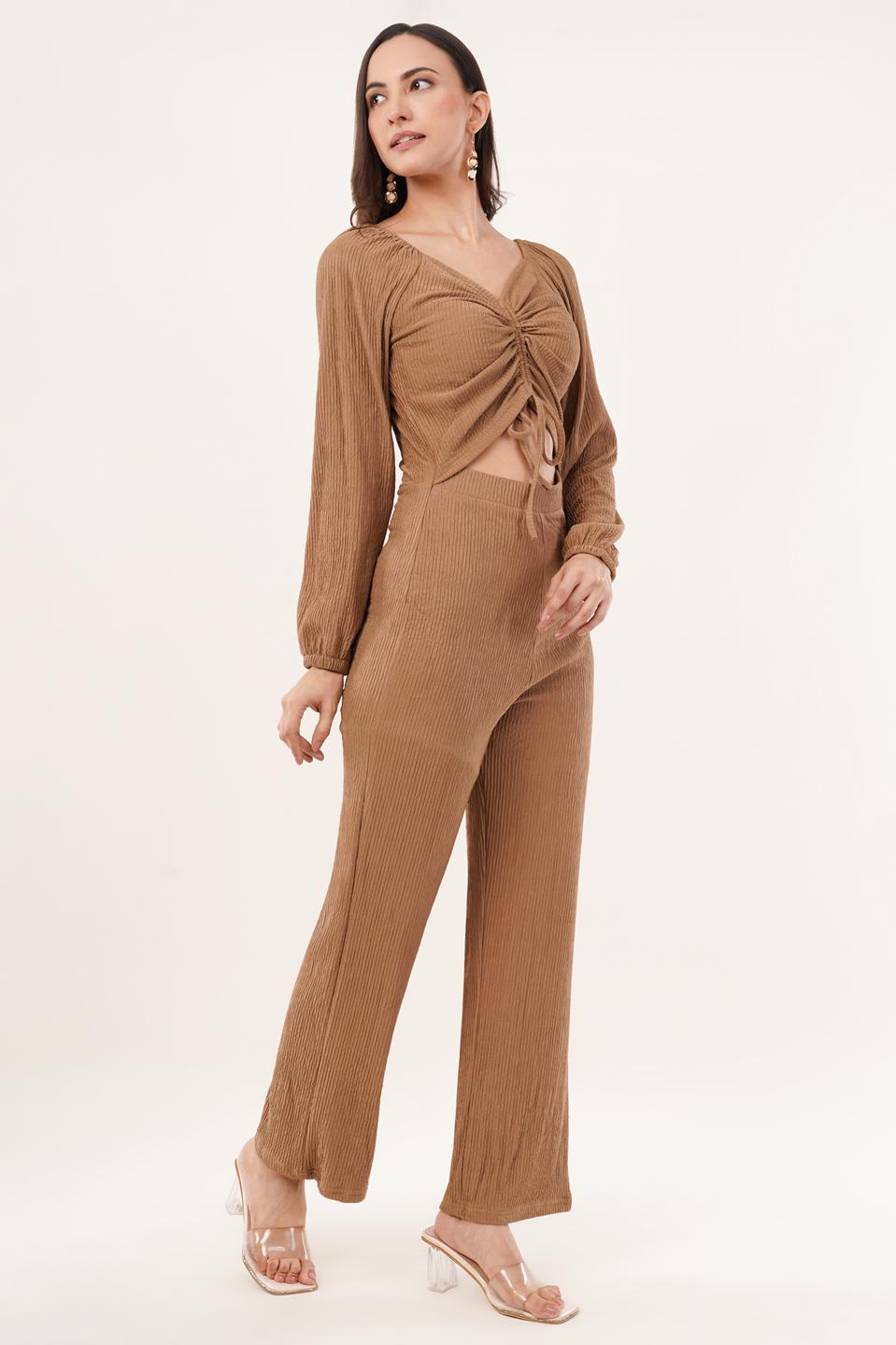 Clobug Women Solid Cotton Blend Sweetheart Neck Full Sleeve Jumpsuit