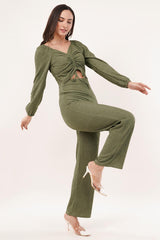Clobug Women Solid Cotton Blend Sweetheart Neck Full Sleeve Jumpsuit