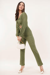 Clobug Women Solid Cotton Blend Sweetheart Neck Full Sleeve Jumpsuit