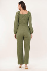 Clobug Women Solid Cotton Blend Sweetheart Neck Full Sleeve Jumpsuit