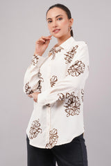 Clobug Women Printed Cotton Blend Full Sleeve Floral Print Oversized Shirt
