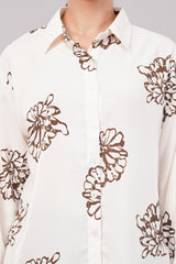 Clobug Women Printed Cotton Blend Full Sleeve Floral Print Oversized Shirt