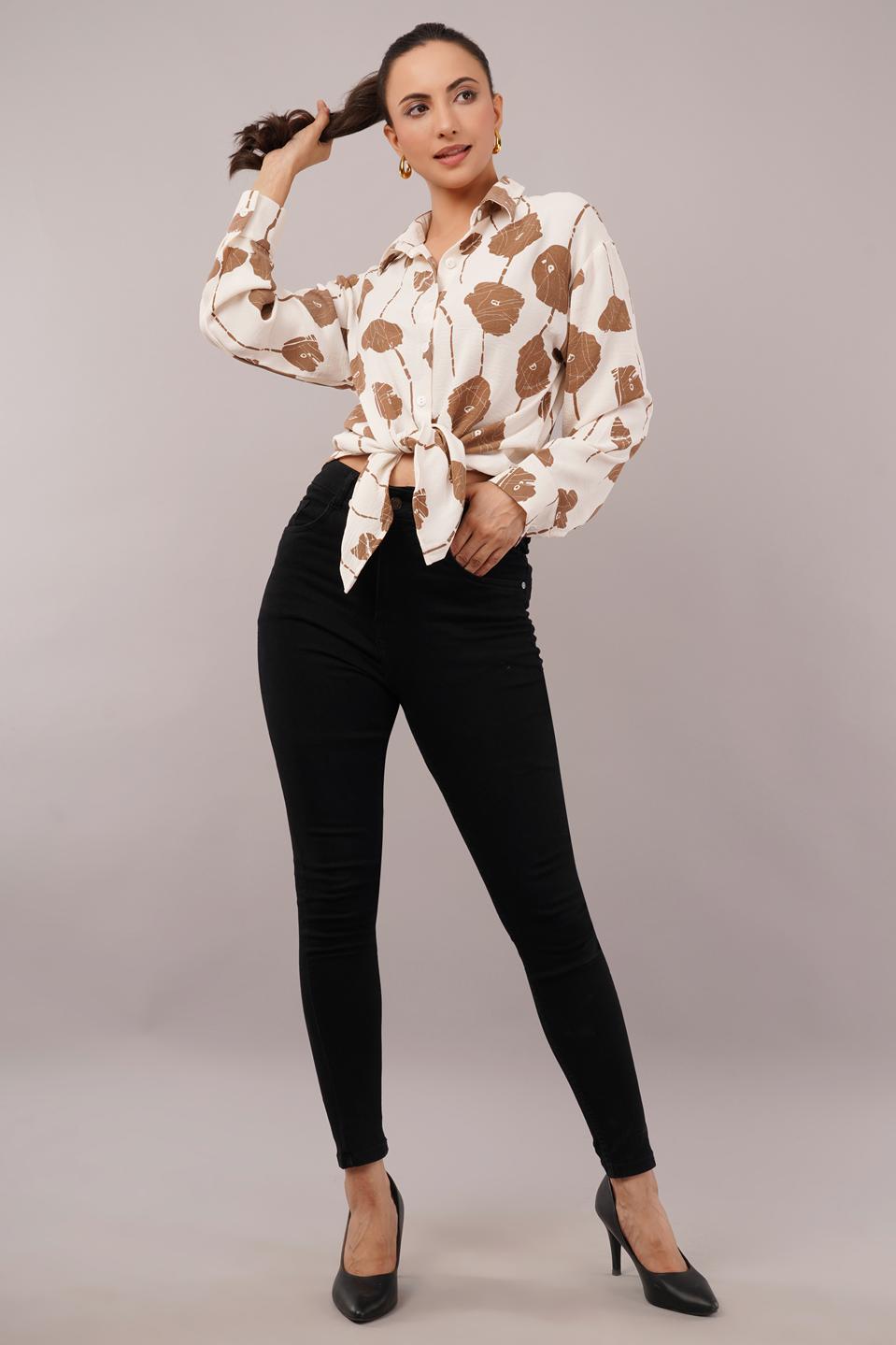 Clobug Women Printed Cotton Blend Full Sleeve Floral Print Oversized Shirt