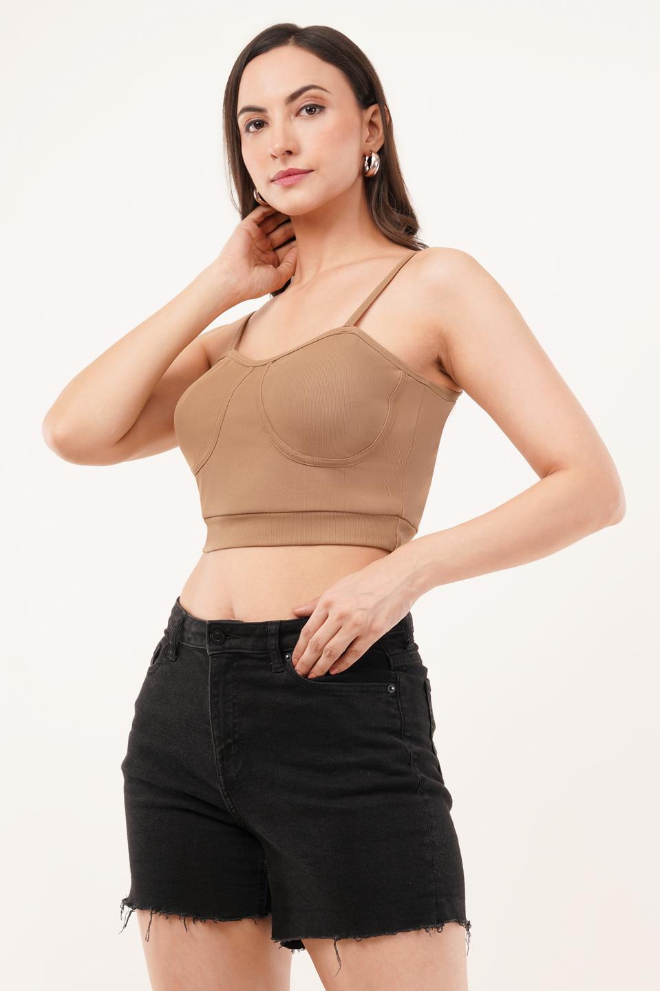 Clobug Women Shoulder Strap Cotton Blend Tank Top