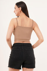 Clobug Women Shoulder Strap Cotton Blend Tank Top
