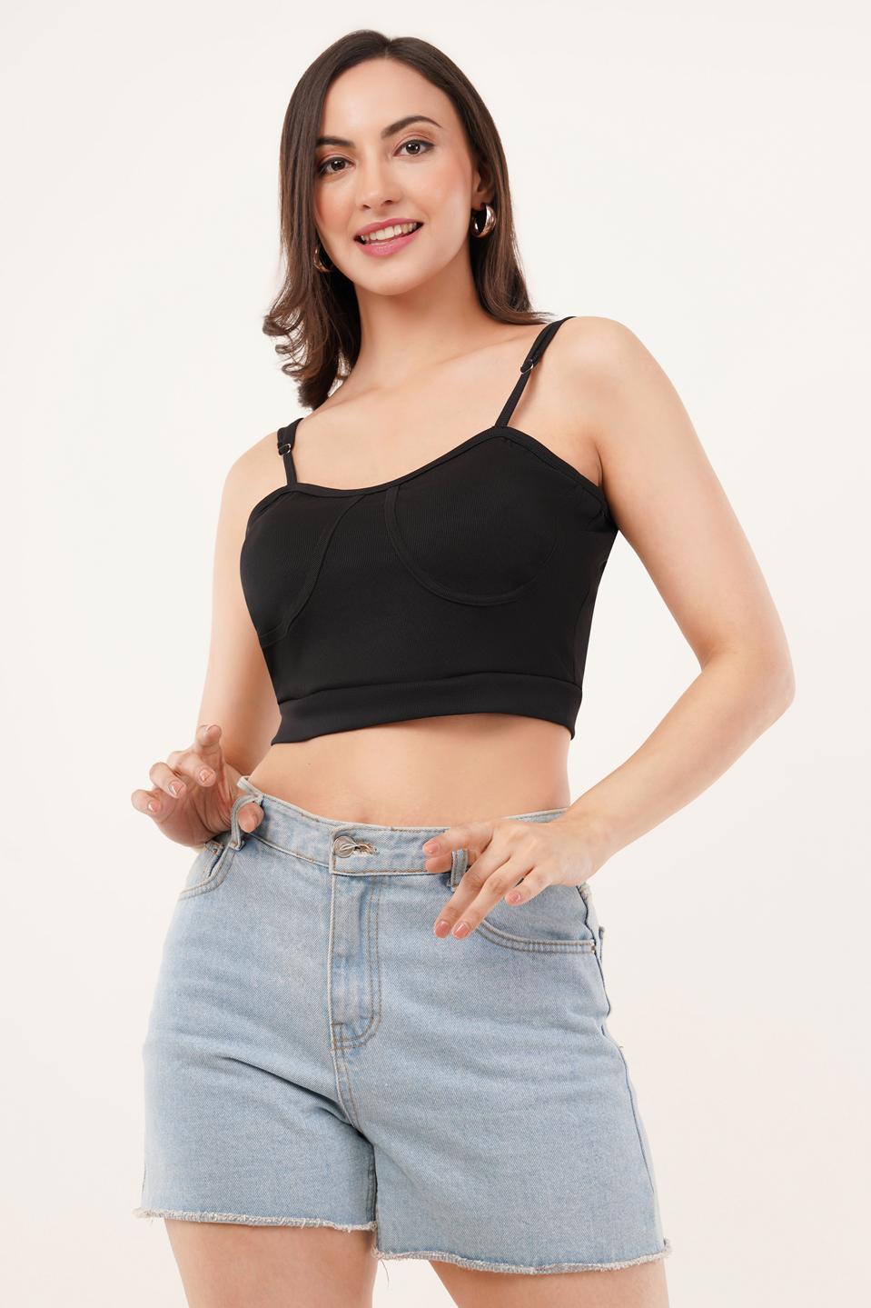 Clobug Women Shoulder Strap Cotton Blend Tank Top