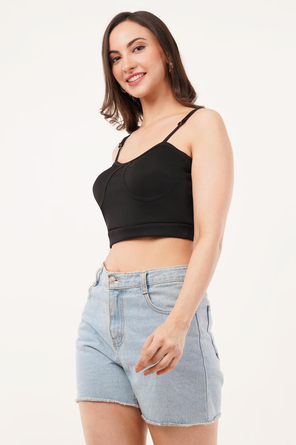 Clobug Women Shoulder Strap Cotton Blend Tank Top