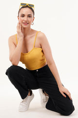 Clobug Women Shoulder Strap Cotton Blend Tank Top