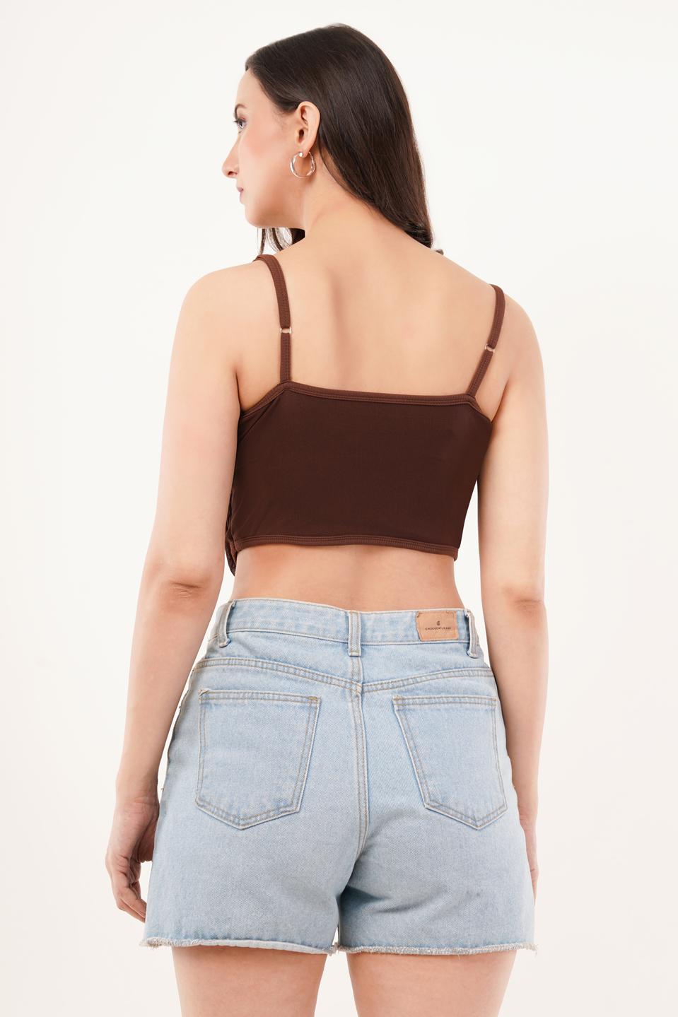 Clobug Women Shoulder Strap Cotton Blend Tank Top
