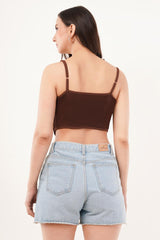 Clobug Women Shoulder Strap Cotton Blend Tank Top