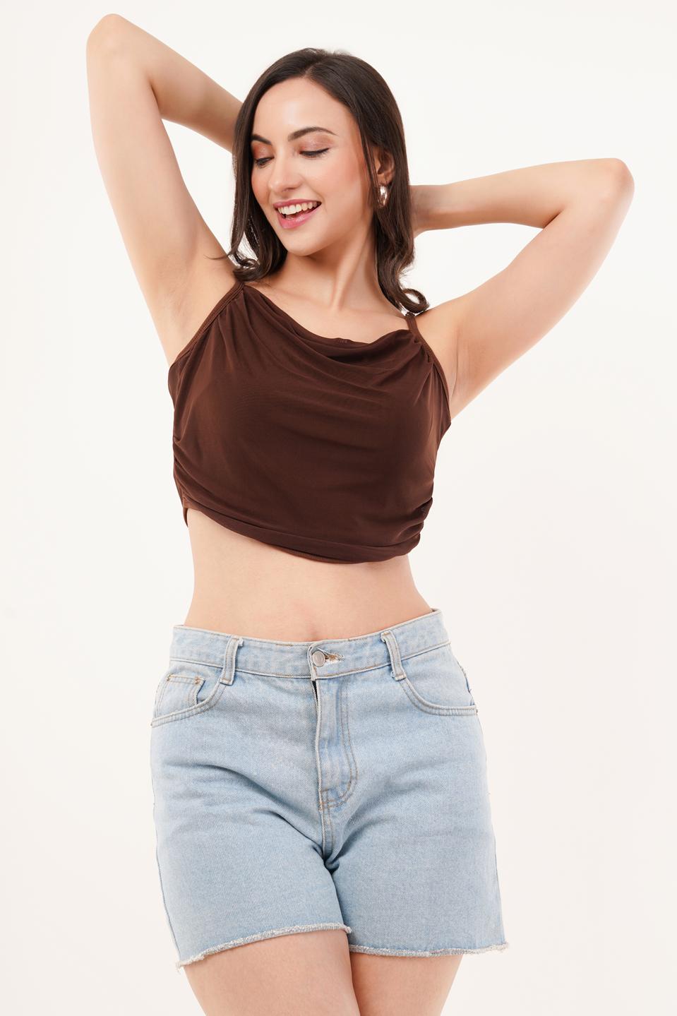 Clobug Women Shoulder Strap Cotton Blend Tank Top