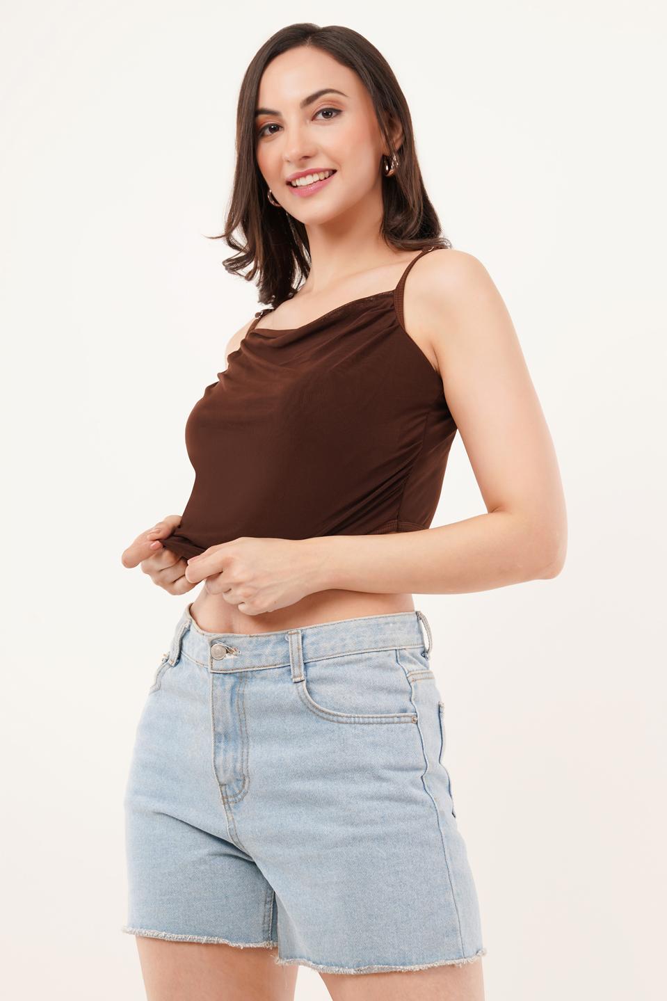 Clobug Women Shoulder Strap Cotton Blend Tank Top