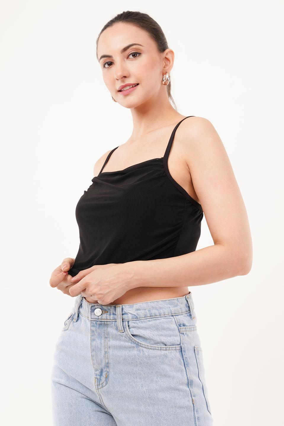Clobug Women Shoulder Strap Cotton Blend Tank Top