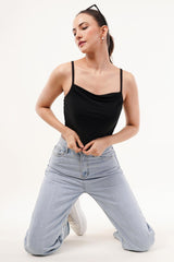 Clobug Women Shoulder Strap Cotton Blend Tank Top