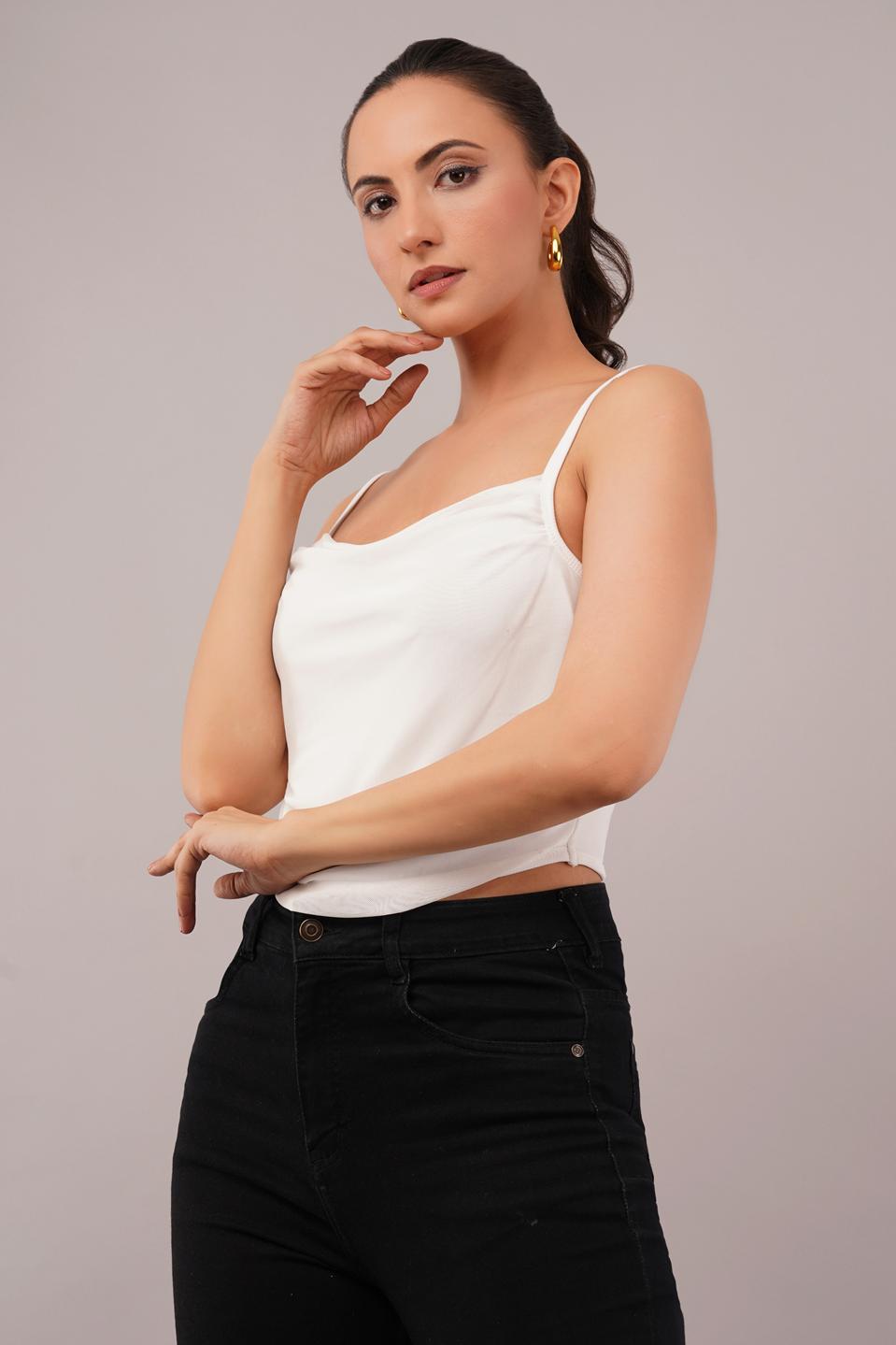 Clobug Women Shoulder Strap Cotton Blend Tank Top