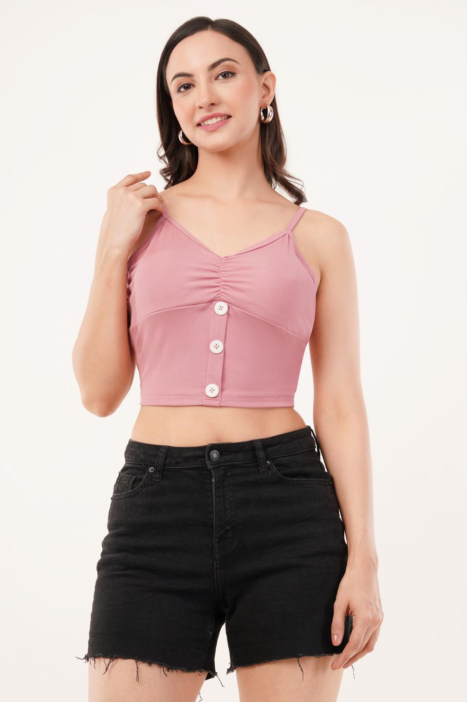 Clobug Women Shoulder Strap Cotton Blend Tank Top