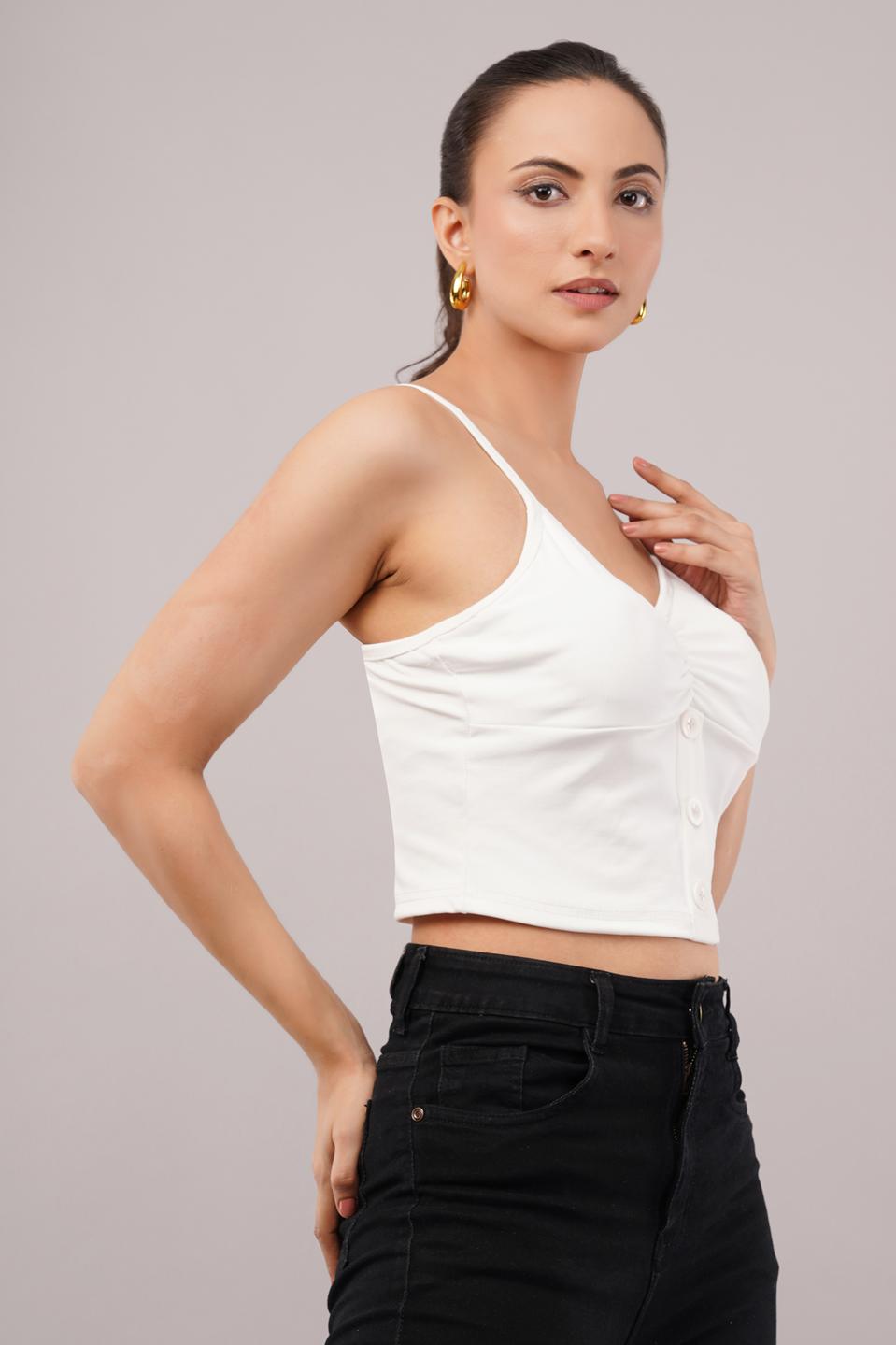 Clobug Women Shoulder Strap Cotton Blend Tank Top