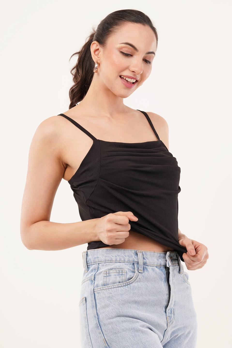 Clobug Women Shoulder Strap Cotton Blend Tank Top