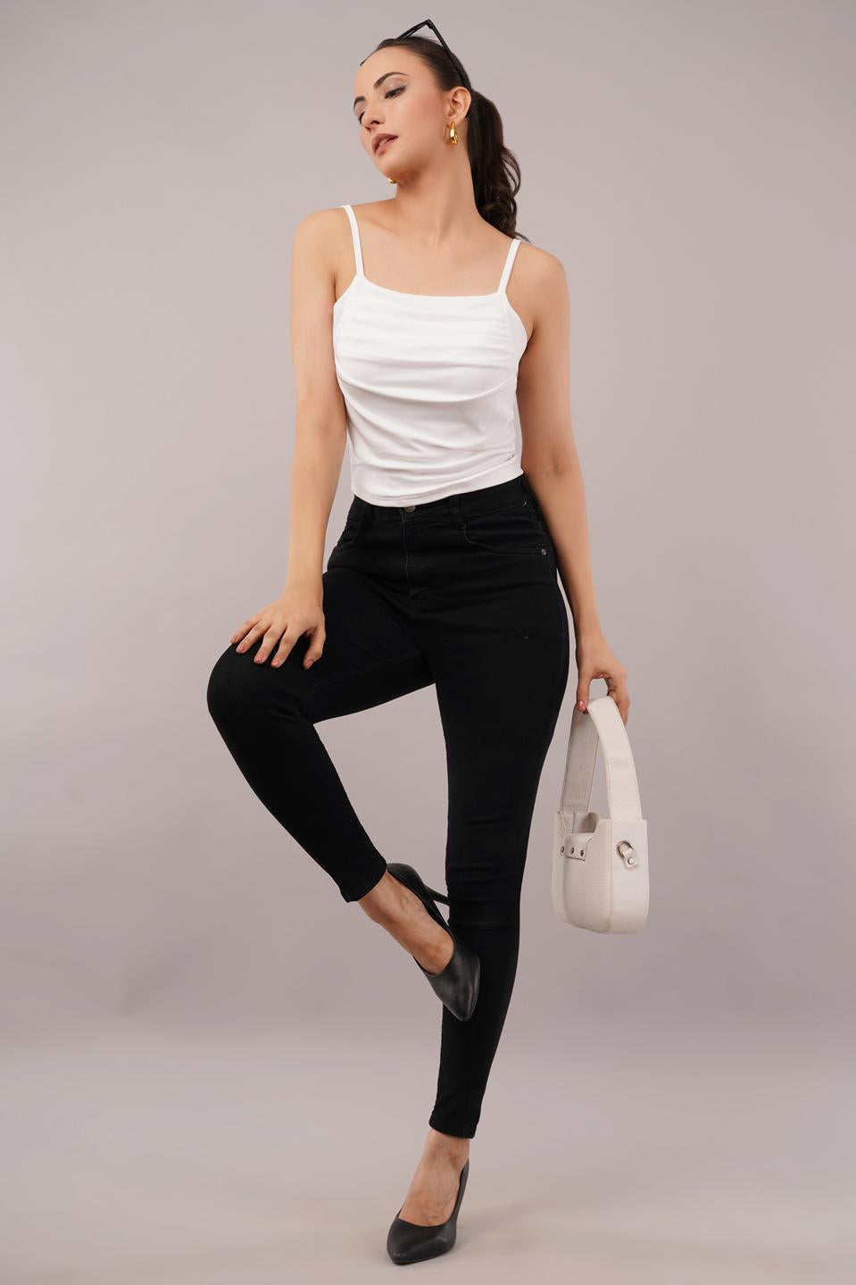 Clobug Women Shoulder Strap Cotton Blend Tank Top