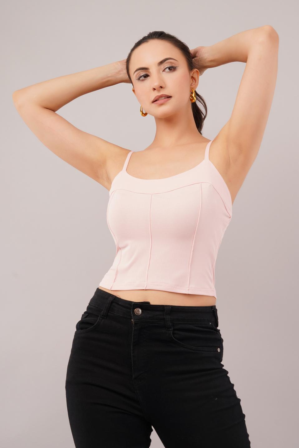 Clobug Women Shoulder Strap Cotton Blend Tank Top