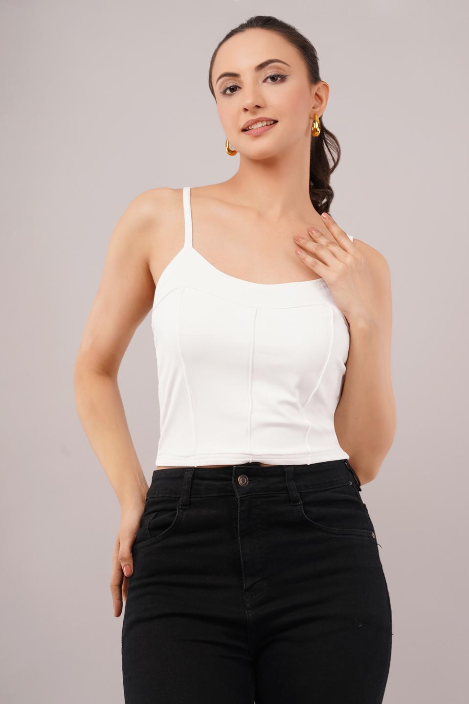 Clobug Women Shoulder Strap Cotton Blend Tank Top