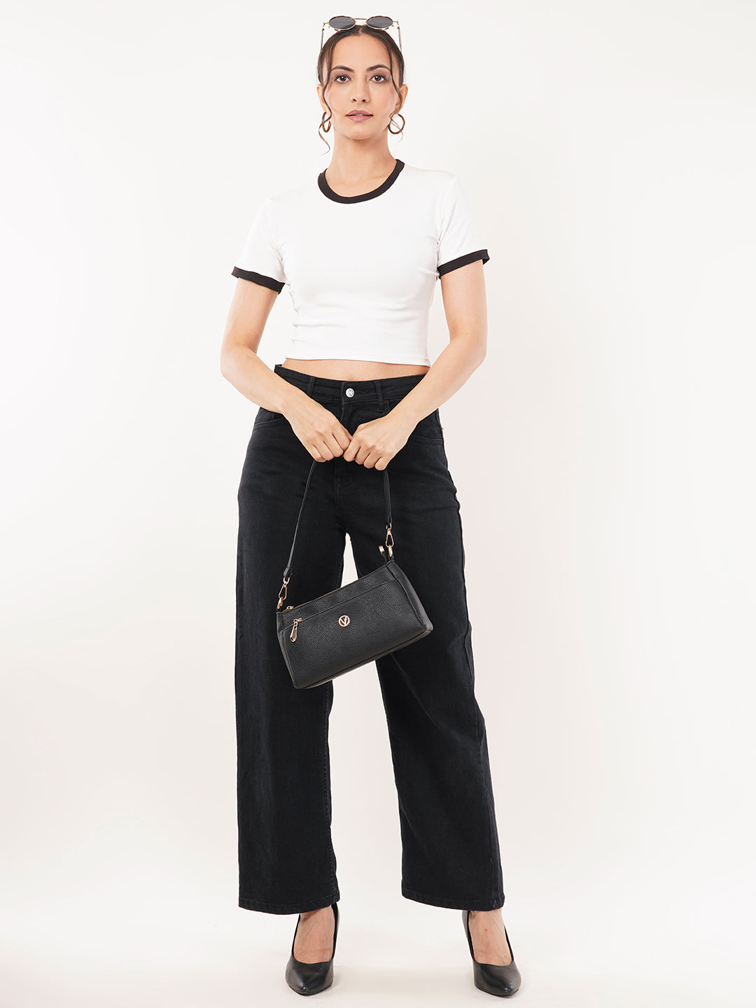 Clobug Women Cotton Blend Round Neck Short Sleeve Crop Top