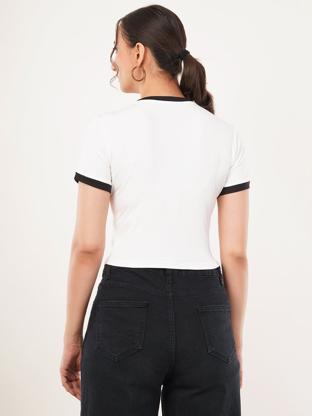 Clobug Women Cotton Blend Round Neck Short Sleeve Crop Top