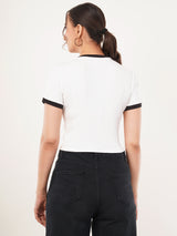 Clobug Women Cotton Blend Round Neck Short Sleeve Crop Top