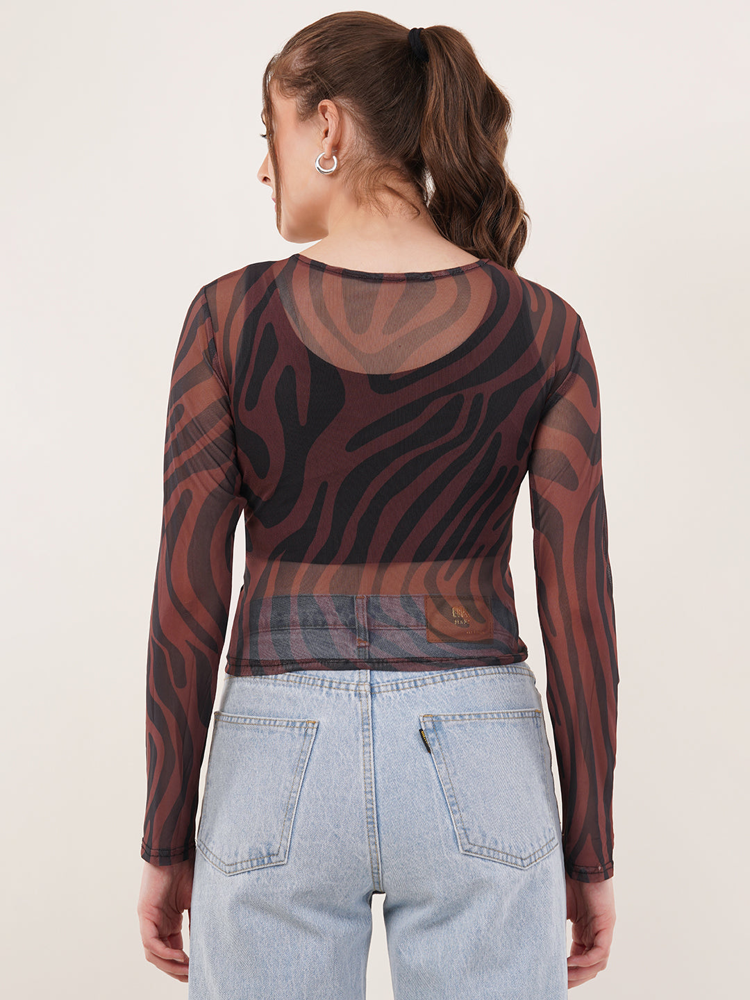 Clobug Women Printed V neck Full Sleeve Crop Top