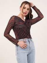 Clobug Women Printed V neck Full Sleeve Crop Top