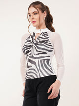 Clobug Women Printed Halter Neck Regular Mesh Top