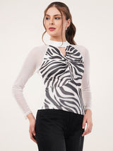 Clobug Women Printed Halter Neck Regular Mesh Top