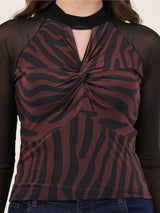 Clobug Women Printed Halter Neck Regular Mesh Top