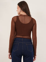Clobug Women Full Sleeve High Neck Mesh Crop Top