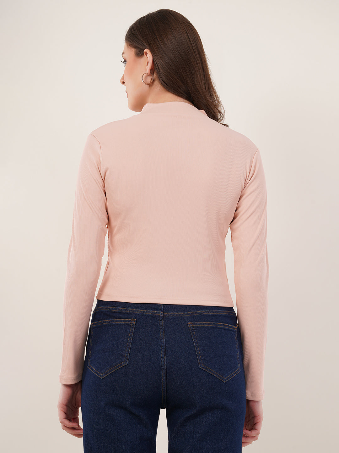 Clobug Women Solid High Neck Regular Cotton Blend Top