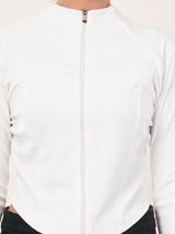 Clobug Women Solid High Neck Regular Cotton Blend Full Sleeve Jacket Top