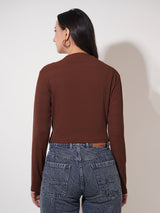 Clobug Women Solid High Neck Regular Cotton Blend Full Sleeve Jacket Top