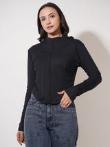 Clobug Women Solid High Neck Regular Cotton Blend Full Sleeve Jacket Top