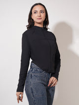Clobug Women Solid High Neck Regular Cotton Blend Full Sleeve Jacket Top