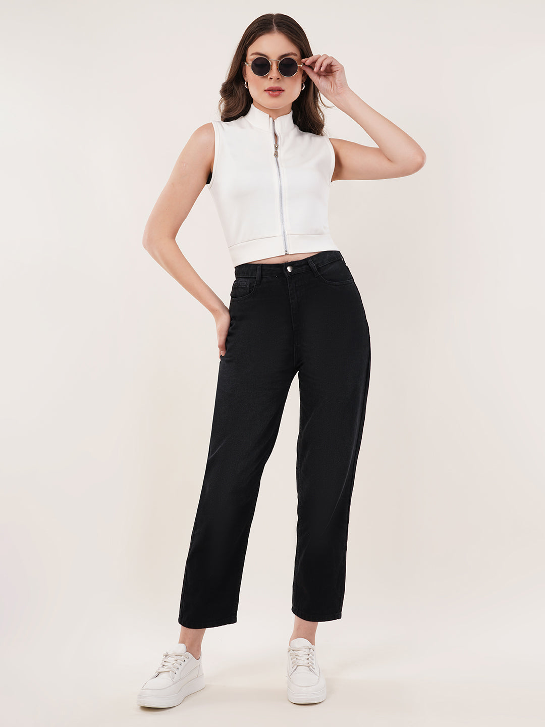 Clobug Women Cotton Blend High Neck Sleeveless Crop Top