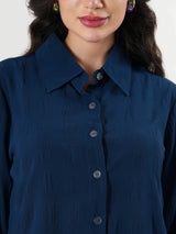 Casual Blue Crinkle Shirt With Full Sleeve
