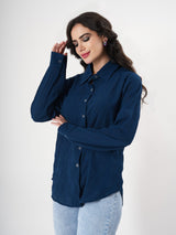 Casual Blue Crinkle Shirt With Full Sleeve