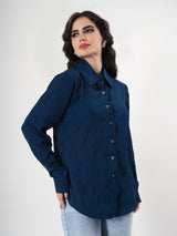 Casual Blue Crinkle Shirt With Full Sleeve