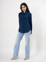 Casual Blue Crinkle Shirt With Full Sleeve