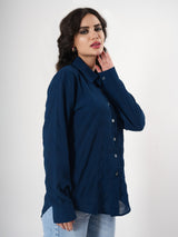 Casual Blue Crinkle Shirt With Full Sleeve