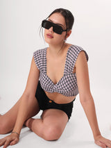 Checkered Sweetheart Neck Crop Top