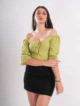 Green Off-Shoulder Casual Top