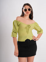 Green Off-Shoulder Casual Top