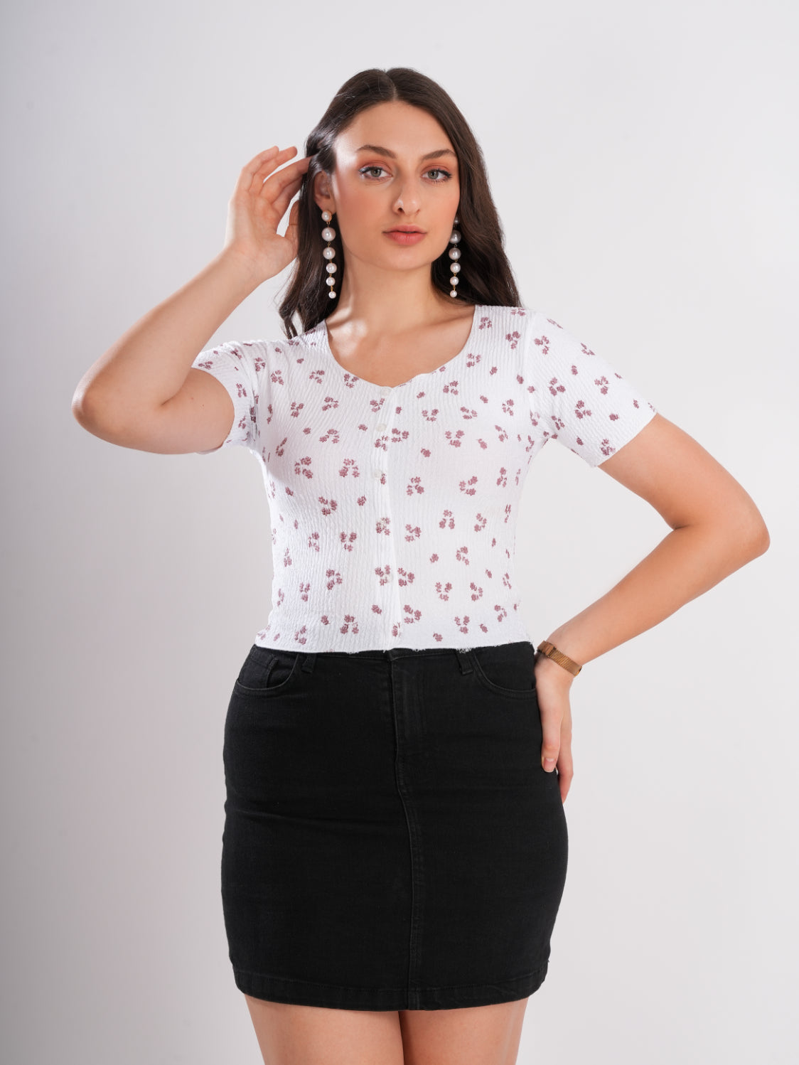 Floral Print White Top