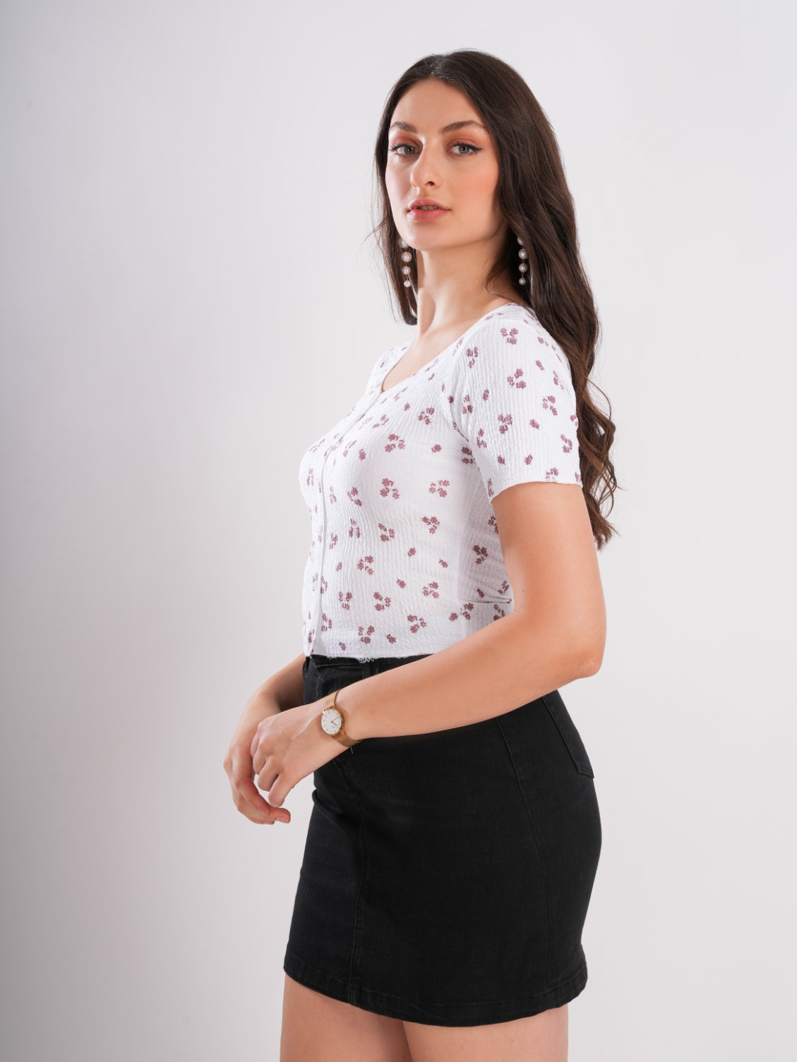 Floral Print White Top